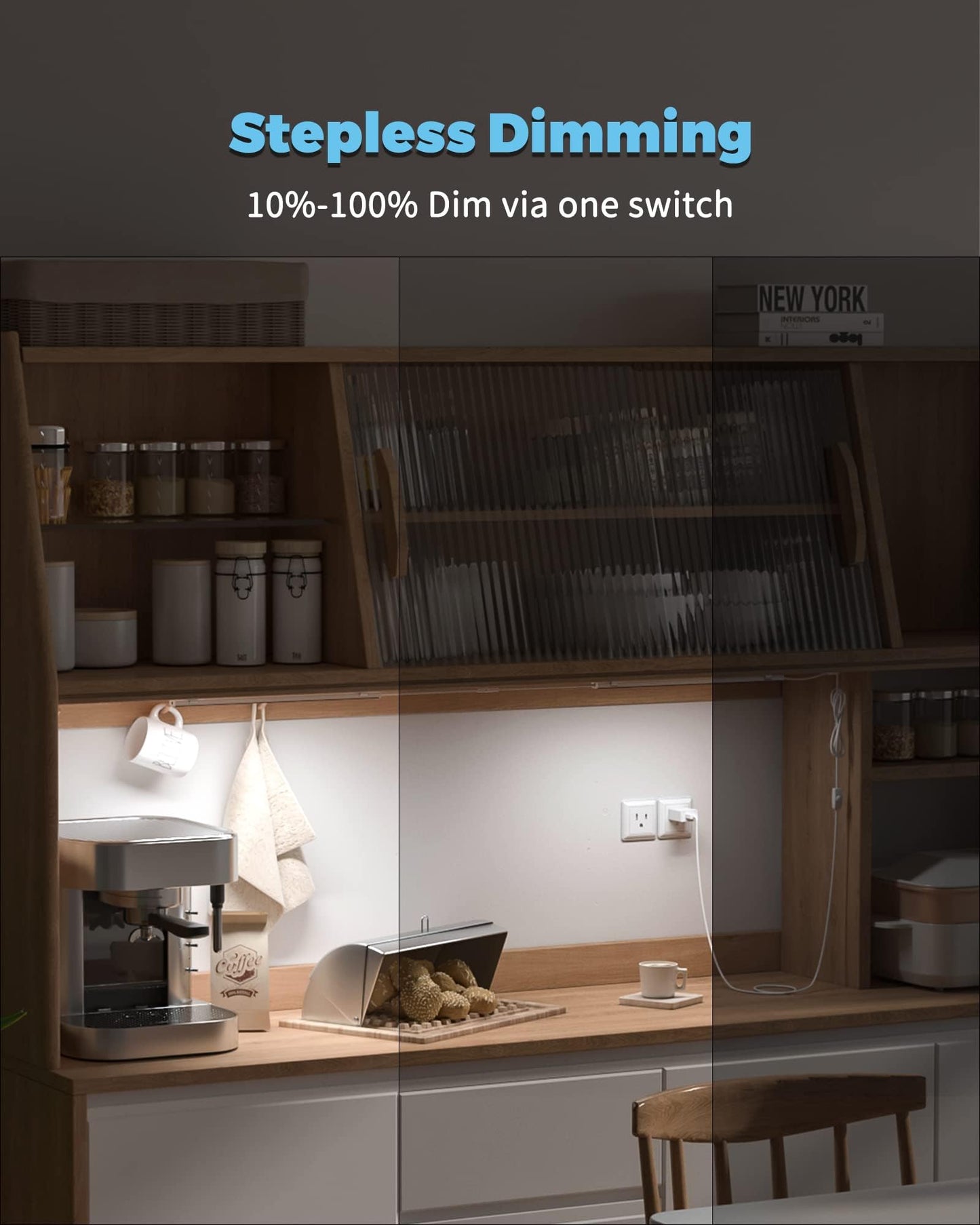 ASOKO HOME Dimmable Wired Under Cabinet Lighting - 2 Pack of 12-Inch Cold White 6000K Linkable USB LED Lights for Kitchen, Desk, Sink, and Workbench