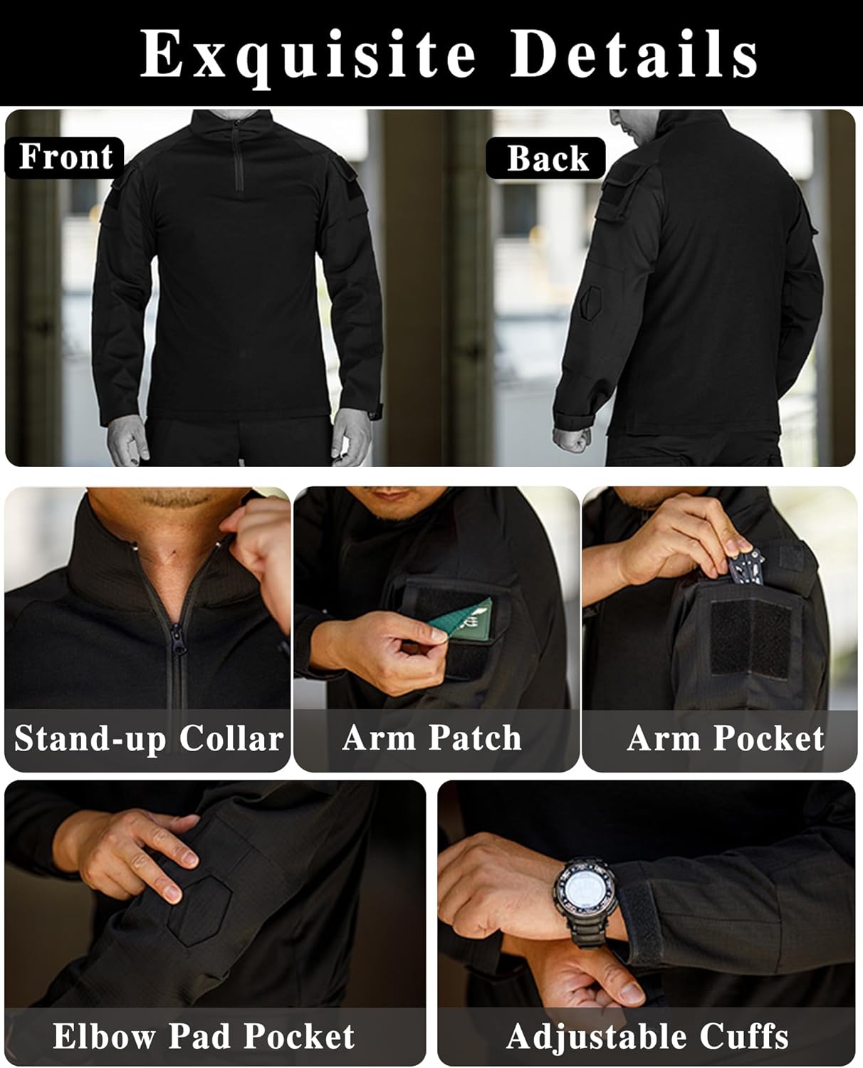 Skiennix Men's Tactical Combat Shirt - Lightweight Long Sleeve Military BDU Top for Paintball & Airsoft