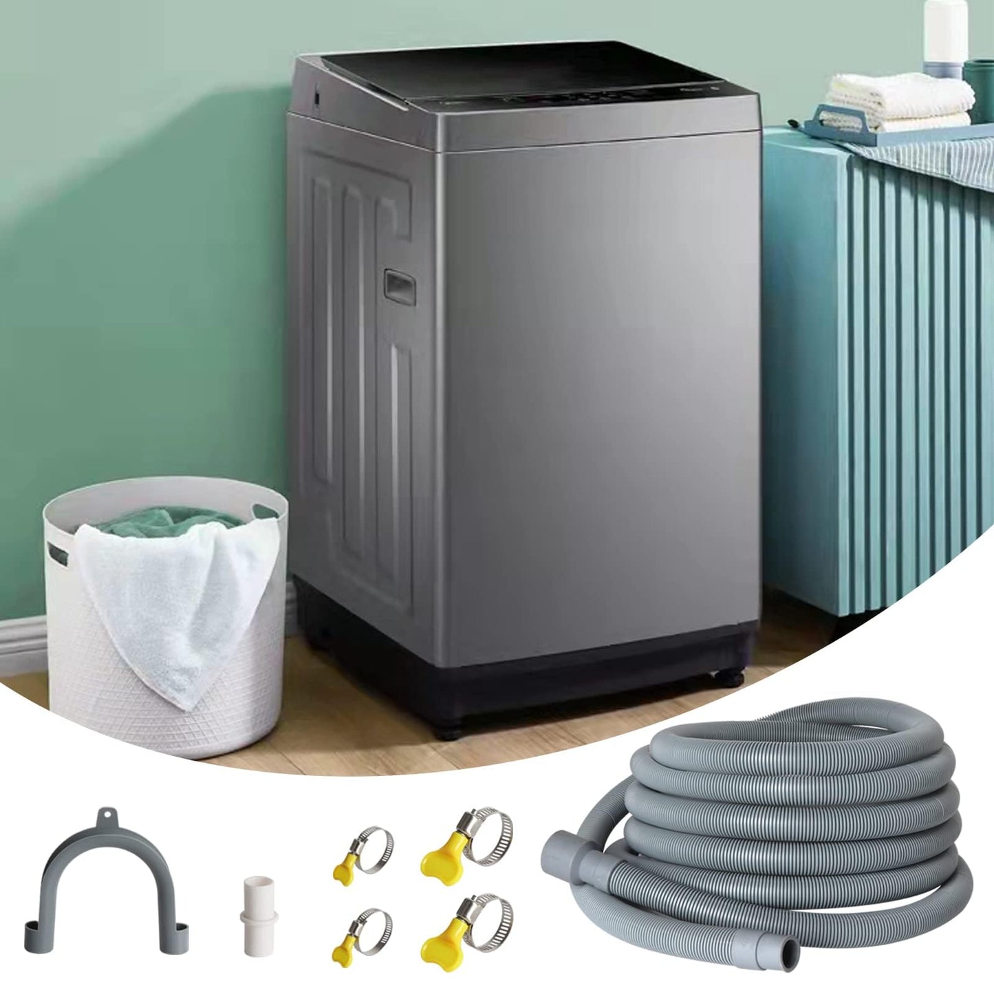 Manste Universal Washing Machine Drain Hose ,Washer Drain Hose Extension，Extra Long Washer Drain Hose, U-Bend Holder, Adapter 4 Pcs Clamps 6FT