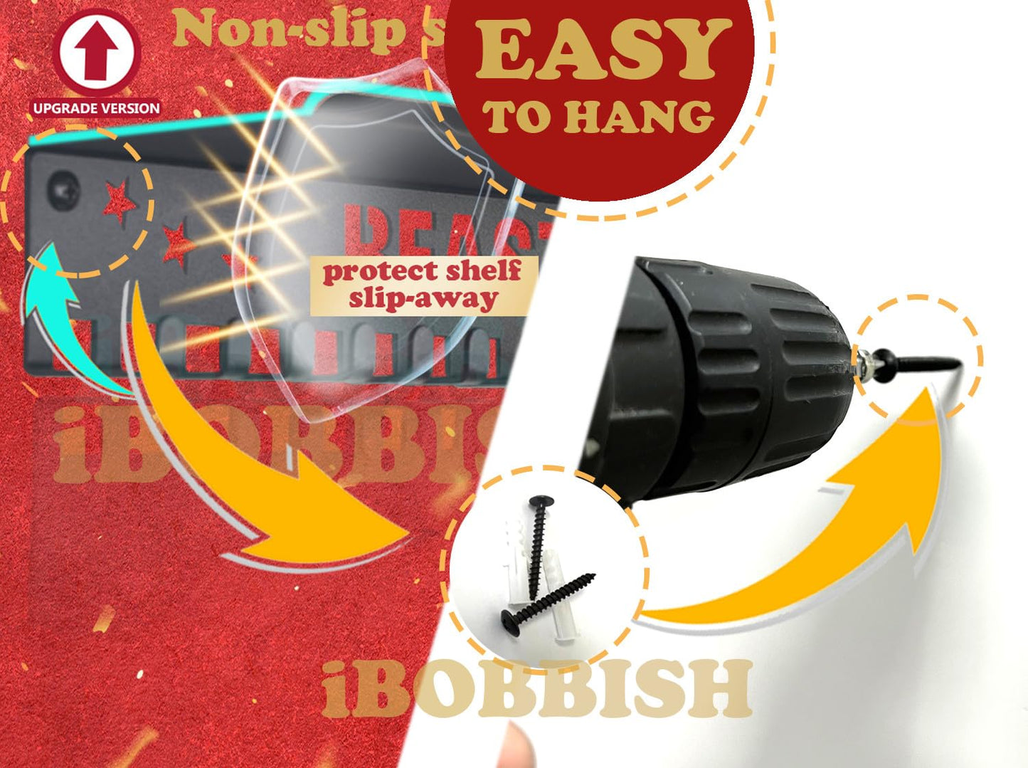 iBobbish Non-Slip Medal Hanger Display Trophy Shelf,Beast Mode Medal Hanger Display for Wall with 16inchL,Race Medal Display Upgraded Medal Holder Display for Wrest,Race,Soccer,Swim