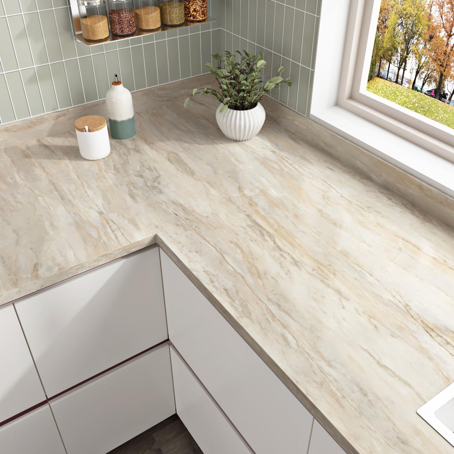 Wallercity Light Wood Oak Contact Paper for Counter Tops Beige Wood Grain Self Adhesive Wallpaper for Bathroom Peel and Stick Countertops Vinyl Wrap Kitchen Wall Paper for Cabinets Table 15.8''x78.7''