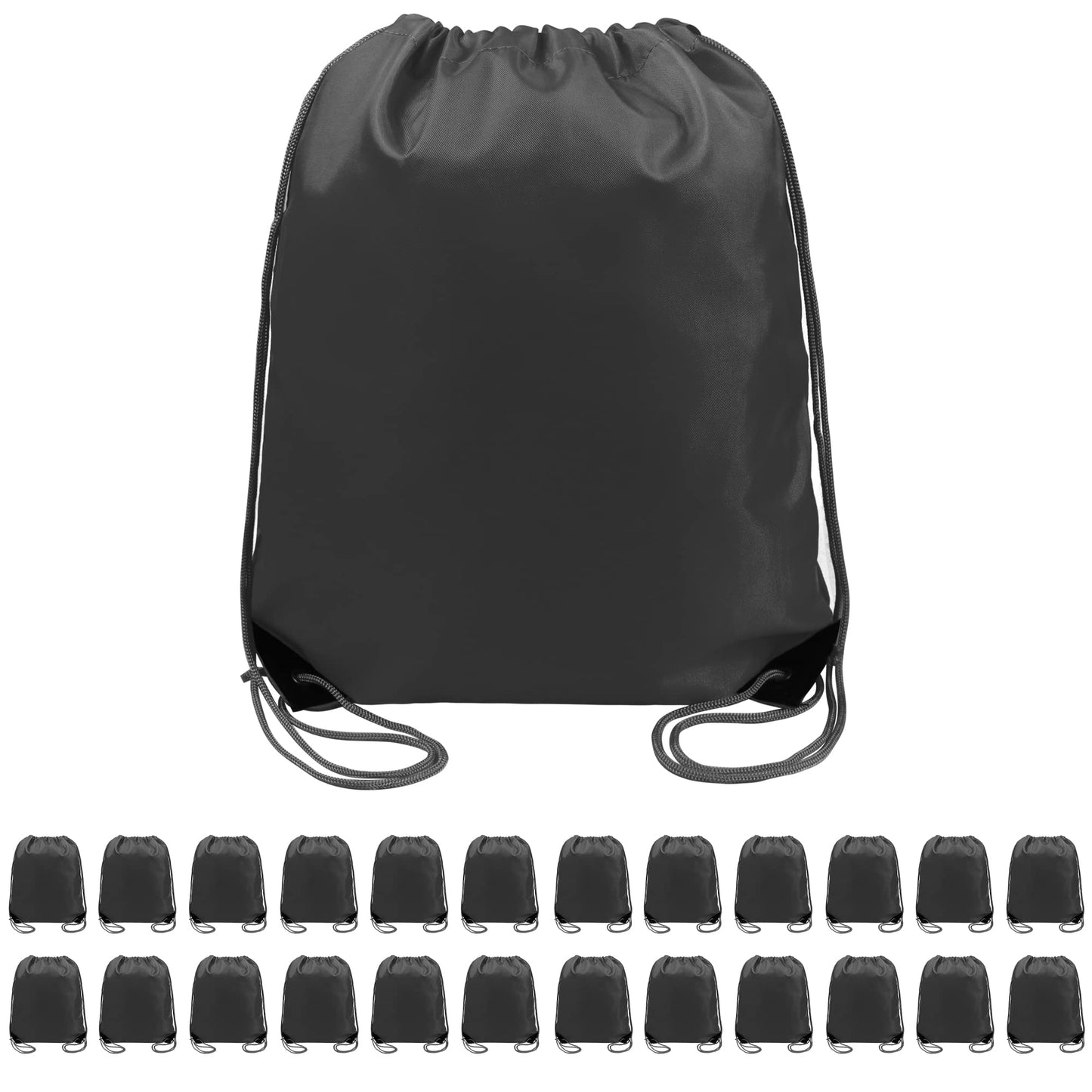 BeeGreen 24 Pack Black Drawstring Backpacks Cinch Bags Bulk Heavy Duty String Backpacks Machine Washable Sackpacks Outdoor Sport Bags for Men Women