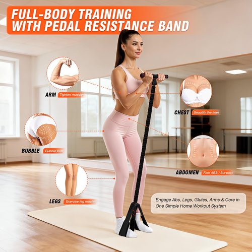 UZTUGG Pedal Resistance Bands with Handles, Upgrade Women Exercise Bands for Full Body Training, Core, ABS, Legs, Glutes, Arms, Pilates, Physical Therapy, Strength, Sit Up Equipment for Home Workout