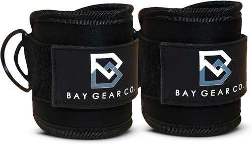 Bay Gear Co. Ankle Straps - Durable Neoprene Padded Design for Cable Machine Glute Workouts | Adjustable Fit, Slick Black