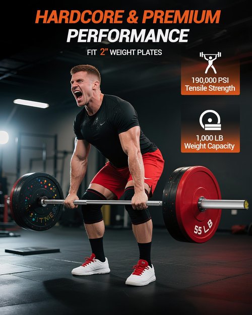 7FT Olympic Barbell 45 Lbs – 190,000 PSI Tensile Strength, 1,500 LB Capacity, 28Mm Shaft, 2” Sleeves – Weight Bar for Deadlift, Bench Press, Strength Training Bars, Home Gym Fitness Equipment