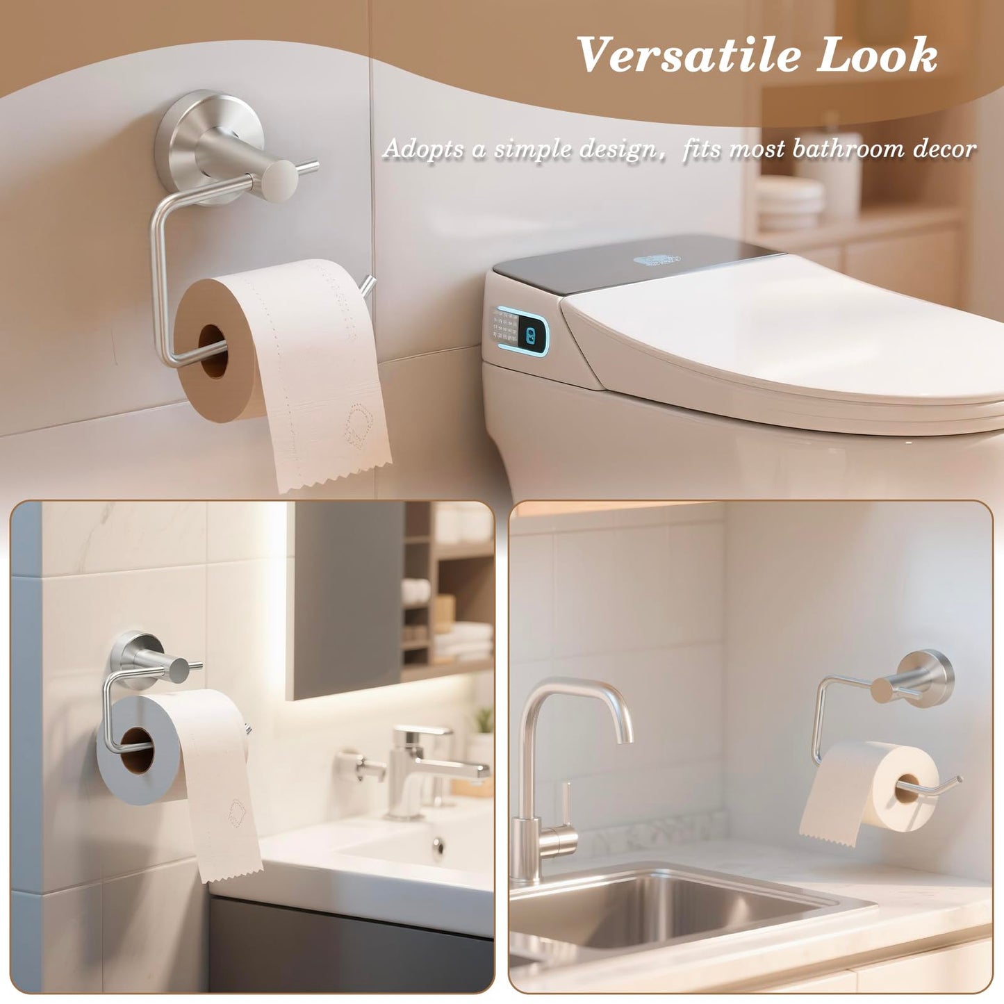 Aneder Brushed Silver Toilet Paper Holder, Stainless Steel Toilet Roll Holder Wall Mounted with Drill Installation, Fingerprint-Resistant & Rustproof Bathroom Tissue Holder