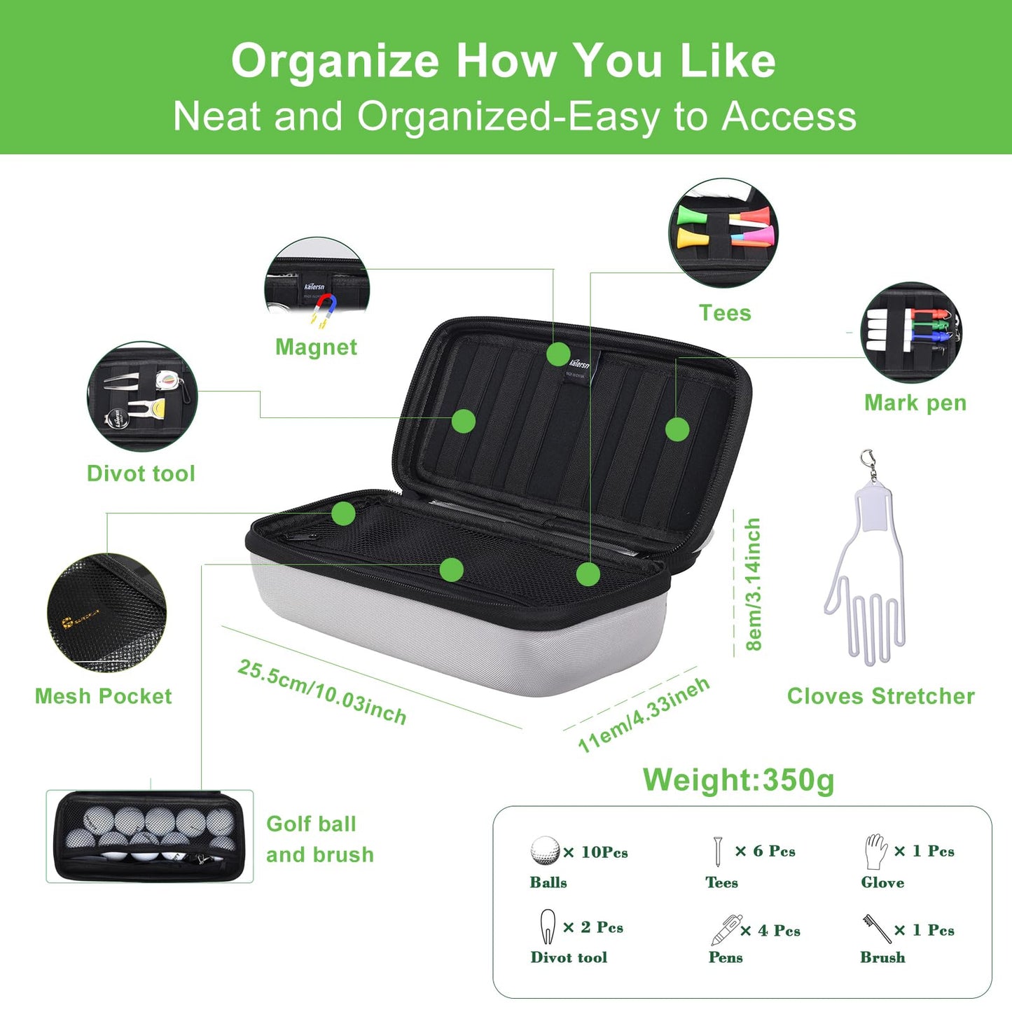 SENIKO Golf Glove Holder with Removable Golf Glove Shaper Water-Resistant Protective Hard Shell golf bag holder for Phone,Tees, Ball Markers,Repair Tools,Golf Accessories Golf Gifts for Men (Grey)