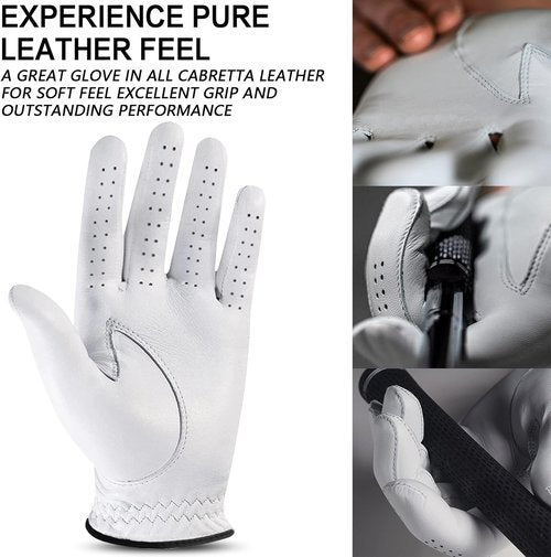 FINGER TEN Golf Gloves - Premium Soft Cabretta Leather | Tour Fit Grip, Left & Right Hand, Cadet Sizes S-XXL