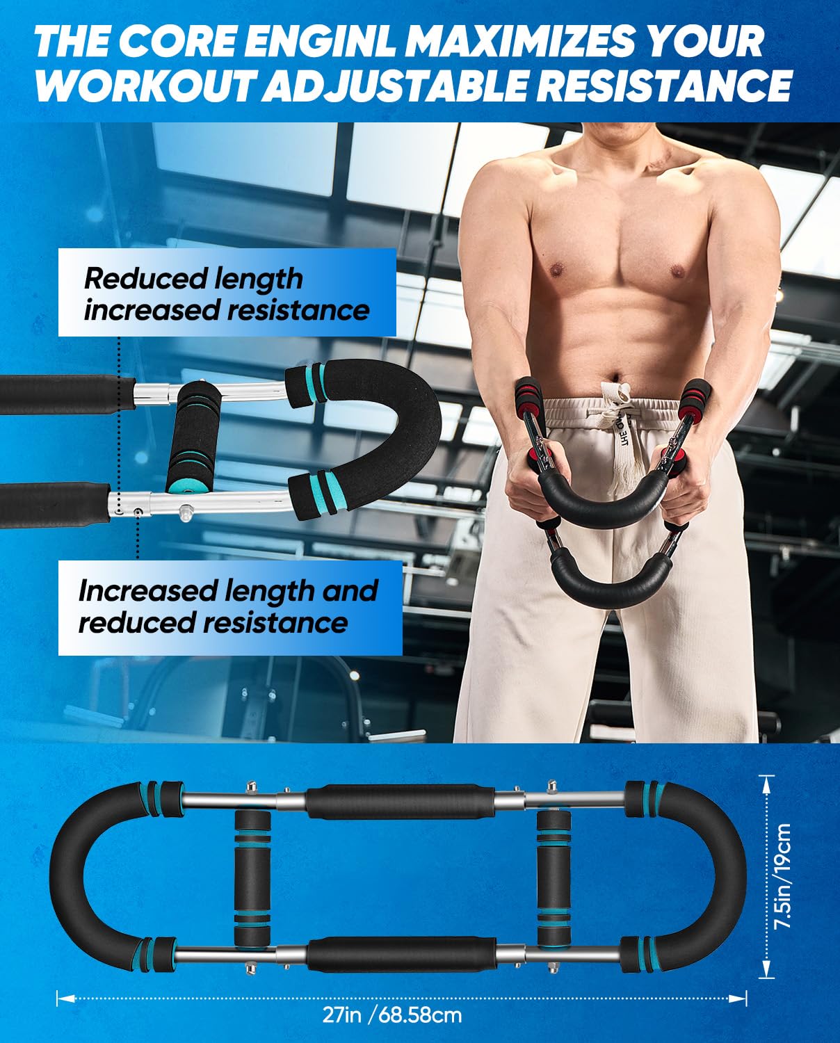 2026 New Saker Twister Arm Trainer, Adjustable Chest Workout Equipment,Forearm Strengthener, Arm Exercise Gift for Home Gym, for Men, Ideas for Fitness Enthusiasts (20-60LB)