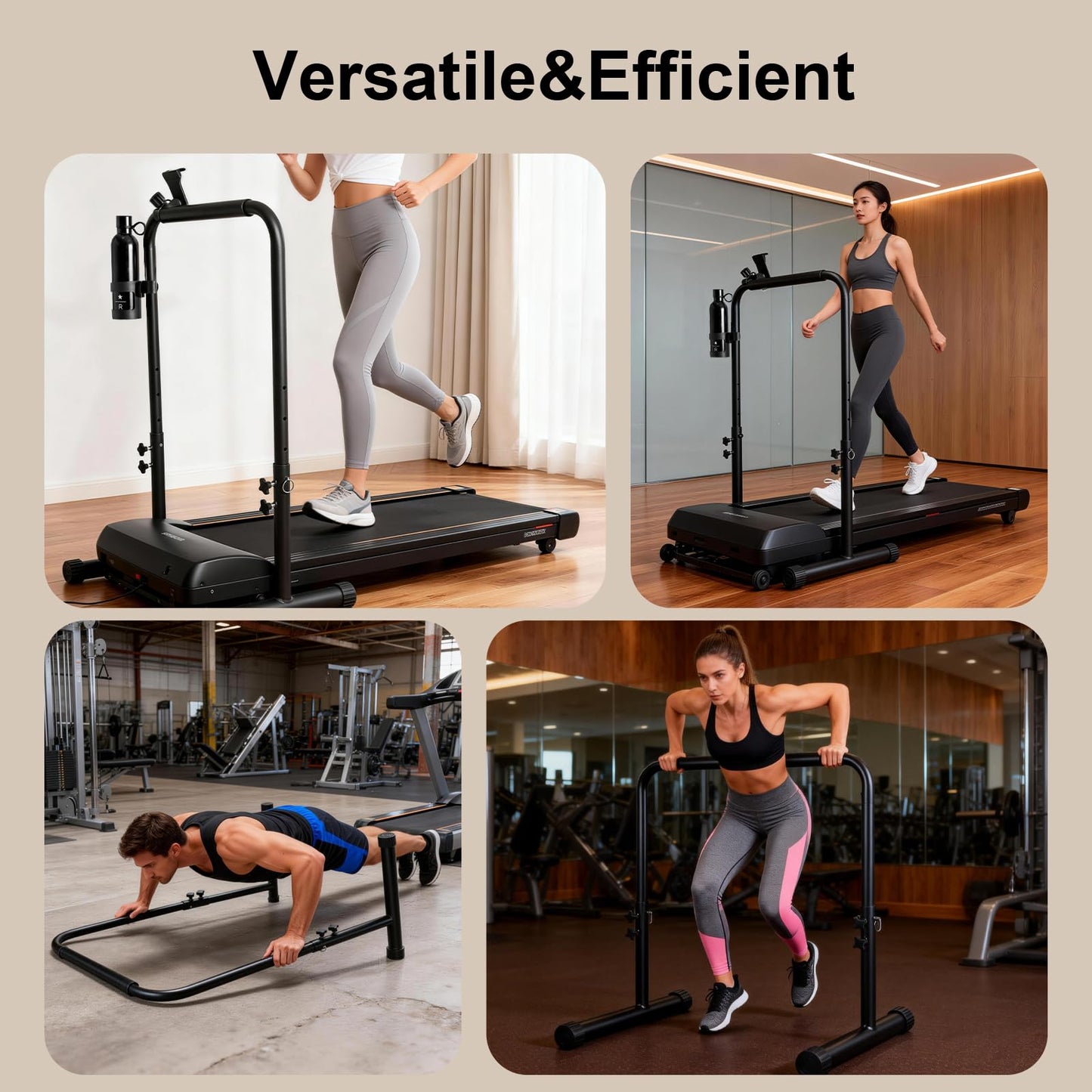 URLINE 25.5Inch Walking Pad Handle Bar Attachment Only with Cup and Phone Holder Stainless Steel Adjustable Treadmill Handrails,Increase Height from 30.7 to 39.37Inch,Comfortable Grip