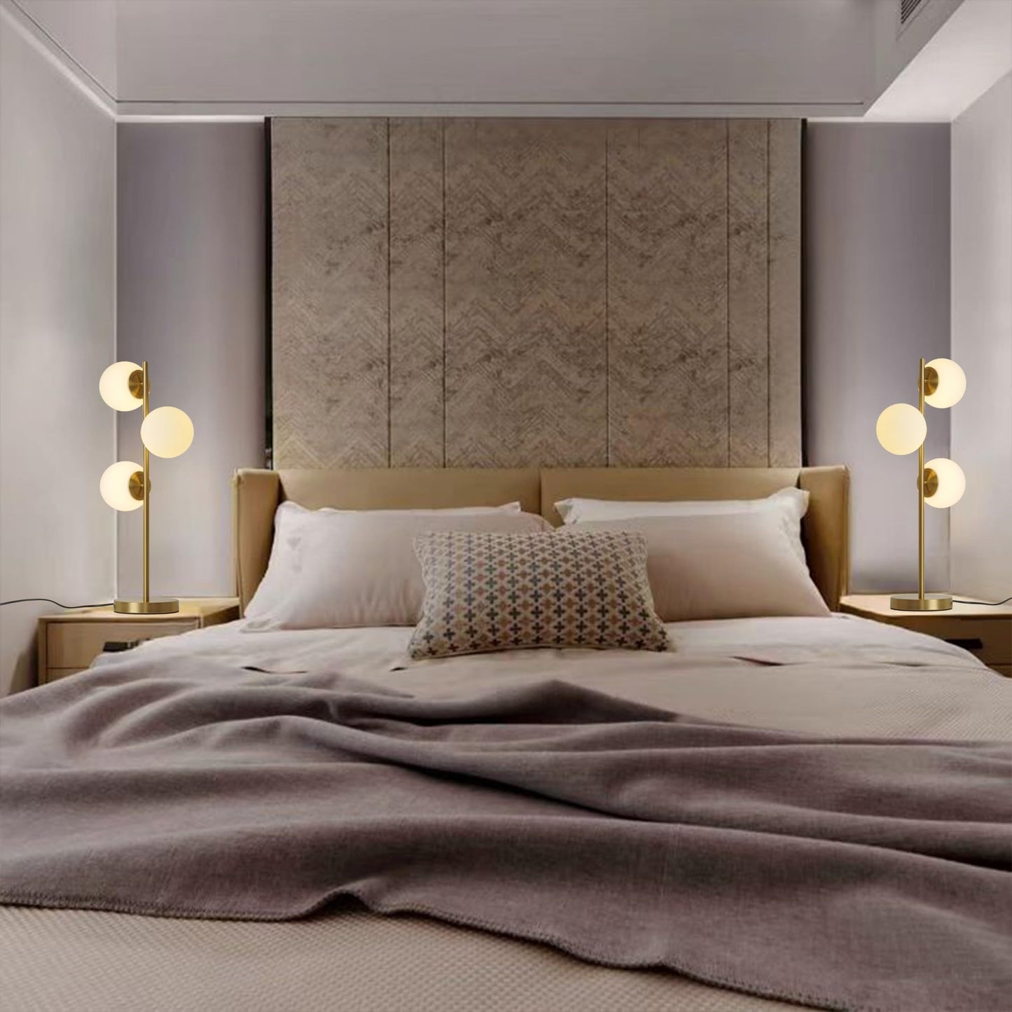 Kardleen Mid Century Modern Table Lamp White Glass Shade Nightstand Light for Bedroom Offices 3 Globe Table lamp Gold LED lamp