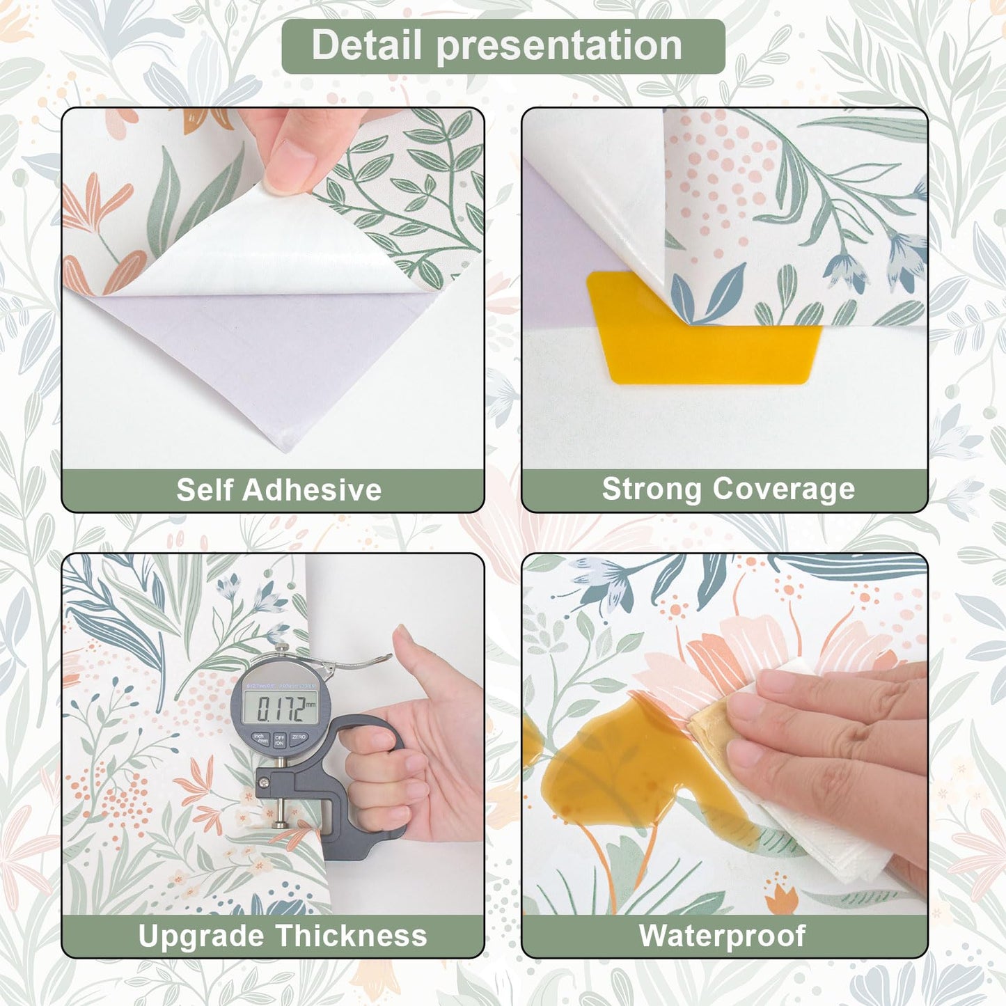 Fititem Floral Peel and Stick Wallpaper Floral Boho Contact Paper Flower Removable Self Adhesive Waterproof Wallpaper for Bathroom Bedroom Nursery Wildflower Botanical Contact Paper 17.3inW 197inL