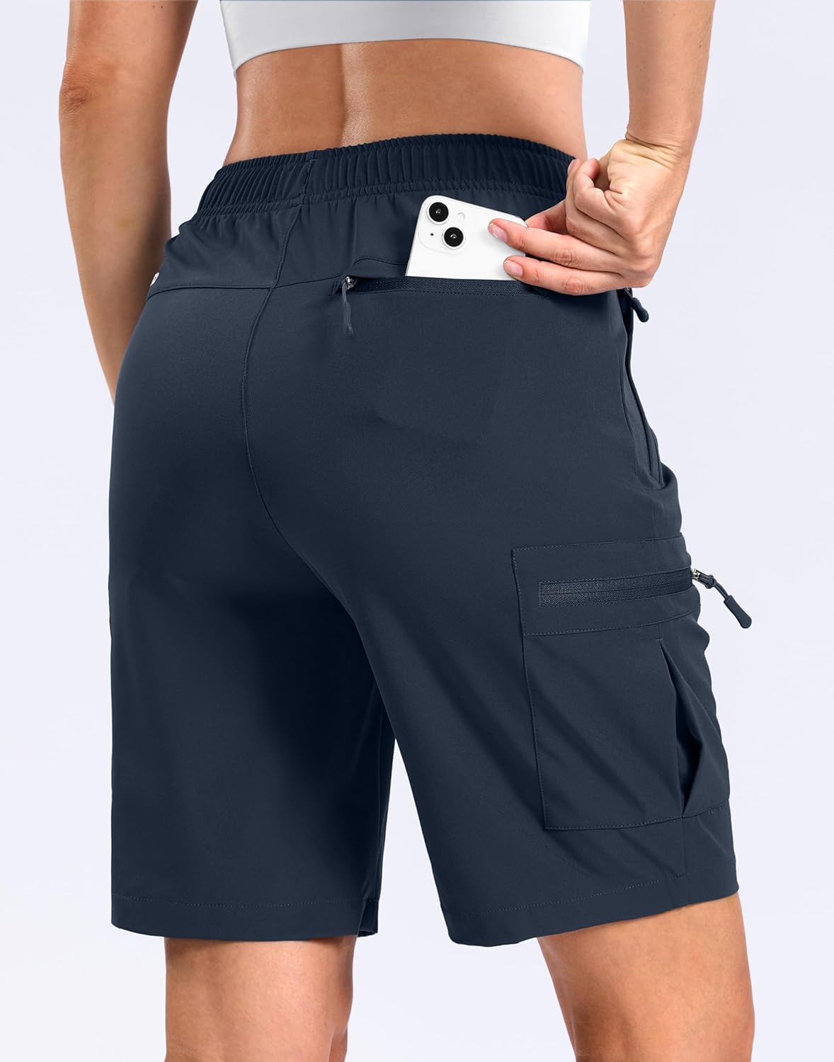 SANTINY Women's Lightweight Hiking Cargo Shorts - Quick Dry with 5 Zipper Pockets | Summer Travel & Golf