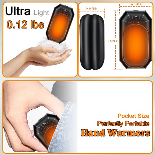 Hand Warmers 2 Pack, Rechargeable Electric Hand Warmers, 20Hrs Long Safe Heat, Portable Pocket Heater, Stocking Stuffers Gifts for Christmas, Outdoor, Hunting, Golf, Camping Accessories