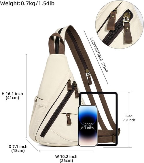 KL928 Canvas Sling Bag - Stylish Small Crossbody Backpack for Men & Women | Beige Color