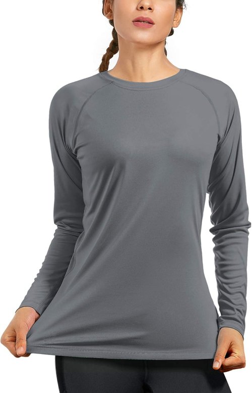 Isnowood Women's Long Sleeve UV Rash Guard | UPF 50+ Sun Protection Athletic Shirt - Perfect for Hiking & Running