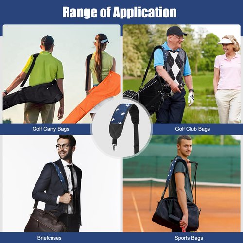 BAIRBRE Golf Bag Strap Replacement Golf Bag Shoulder Strap Adjustable Single Padded Shoulder Strap Waterproof Golf Bag Backpack Straps (Blue-Stars)