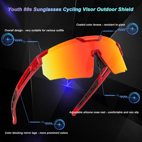 BUYAGE Sports Sunglasses for Men Women, Baseball Sunglasses Youth Large Frame 80s Softball Running Cycling Visor Glasses