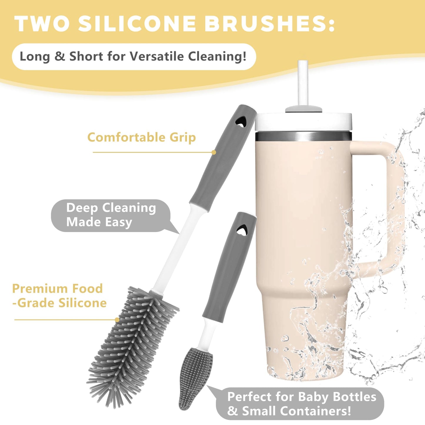 Sosmar 6 Pack Water Bottle Cleaner, Stanley Cup Cleaner Brush Kit with Long Silicone Bottle Brush, 3 Size Straw Cleaner Brush, 4 in 1 Bottle Gap Cleaner for Tumbler, Sports Water Bottle