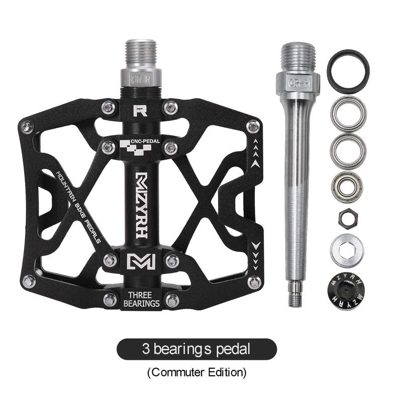 MZYRH Mountain Bike Pedals, Ultra Strong Colorful CNC Machined 9/16" Cycling Sealed 3 Bearing Pedals(Black 3 Bearings)