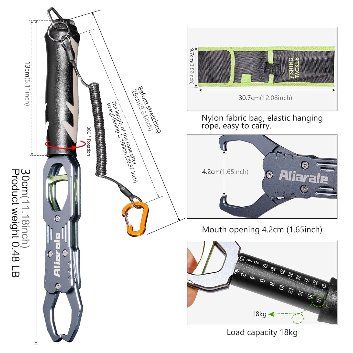 Skiennix Fish Lip Gripper - Professional 40 lb Fish Holder with Weight Scale & 360° Rotation