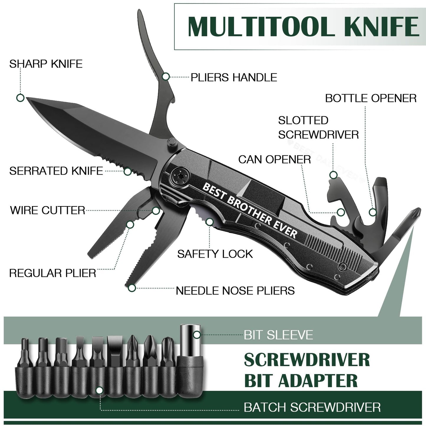 Gifts for Brother from Sister Friends,Birthday Christmas Brother Gifts,Multitool Knife "BEST BROTHER EVER",Multi tool for Climbing,Camping,Cycling,Hiking