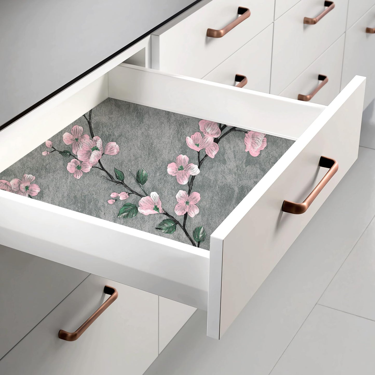 SOON AFTER 17.5"x120" Floral Peel and Stick Wallpaper Flower Tree Contact Paper Self Adhesive Removable Modern Grey Wall Paper Decorative Wall Covering Countertop Vinyl Film Roll