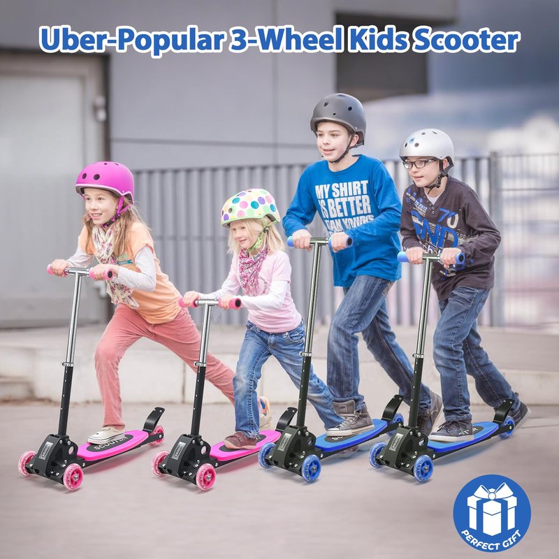 3 Wheel Scooter for Kids 3-7, Heavy Duty 120 lb Scooters for Age 5 Boy Girl, Foldable Toddler Scooters with Height Adjustable Handlebar, Lean-to-Steer Wheels, Anti-Slip Deck, Kick Scooter Child Gift