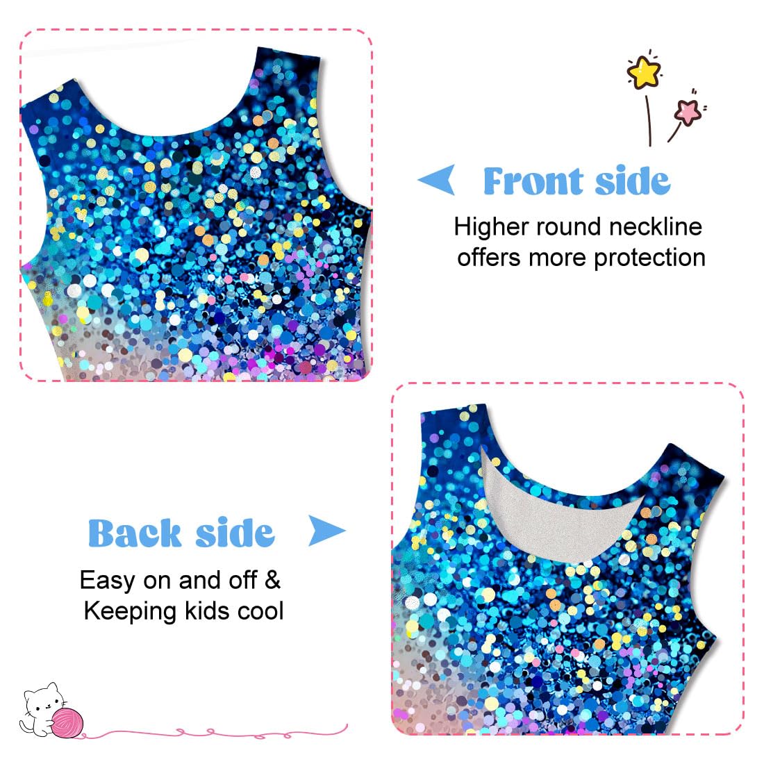 Funnycokid Gymnastics Leotards for Girls Dance Outfits Unitard Sparkly Clothes with Shorts, Diamond Blue Light Pink, 5-6 Years