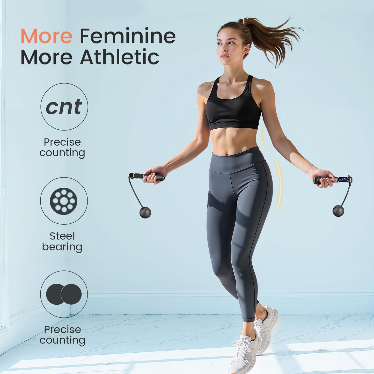 ATHSPO Cordless Jump Rope with Counter, Weighted Ropeless Skipping Rope for Fitness, Adjustable 2-in-1 Jump Rope for Women Men, Digital Calorie Counter, Tangle-Free Home Gym Workout Equipment