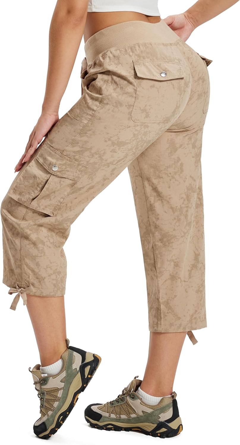 MoFiz Women's Capris - Lightweight Casual Pants with Pockets | Comfortable Baggy Cargo Design