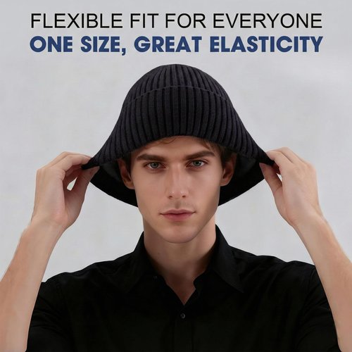 DACKRITO Thick Fleece Lined Knit Beanie for Men & Women – Warm Winter Cuffed Hat for Cold Weather Outdoor Wear Black