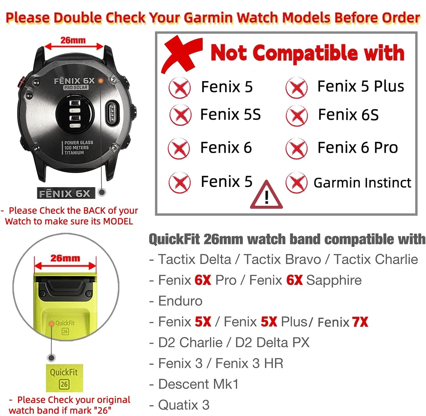 EKINGEEK For Fenix 7X/6X/5X Plus Band Replacement, 26mm QuickFit Nylon Watch Strap for Garmin Fenix 7X/6X Pro/5X Plus/Tactix 7 Delta/Enduro 2 Bands (Green Black-Black Buckle, Wrist Size L (6.9"-8.8"))