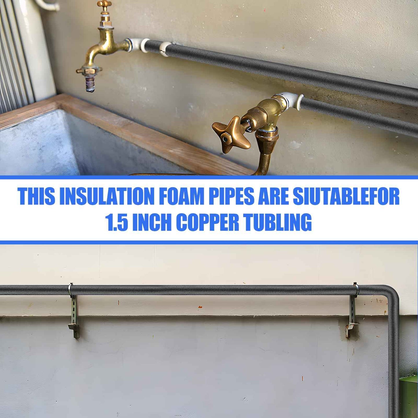 8 Pack Pipe Insulation Foam Tube, 3/4'' Self Adhesive Pre Slit Foam Pipe Covers Polyethylene with Double Sided Tape for Spigot, Winter Outside Pipes, Water Heater Pipes Freeze Protection