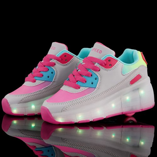 Kids Roller Skate Shoes with Single Wheel Shoes Sport Sneaker 7 Colors 11 Modes LED