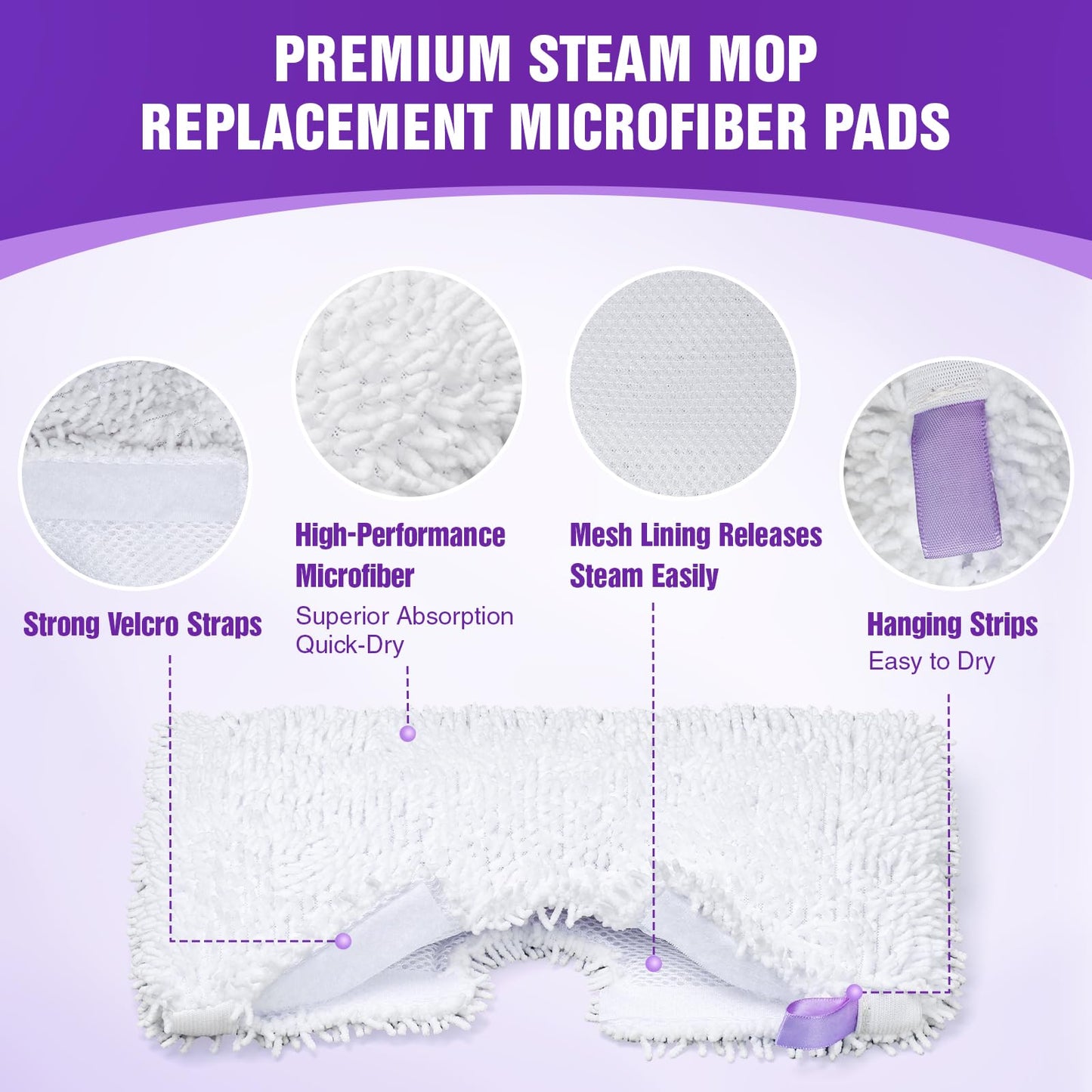 S3501 S3601 Steam Mop Replacement Pads Compatible with Shark Steam Pocket Mops S3501 S3601 S3550 S3801 S3901 S3601D S3801CO S3901D S3455K S2902 SE450, Washable Microfiber Mop Pads Reusable, 3 Pack