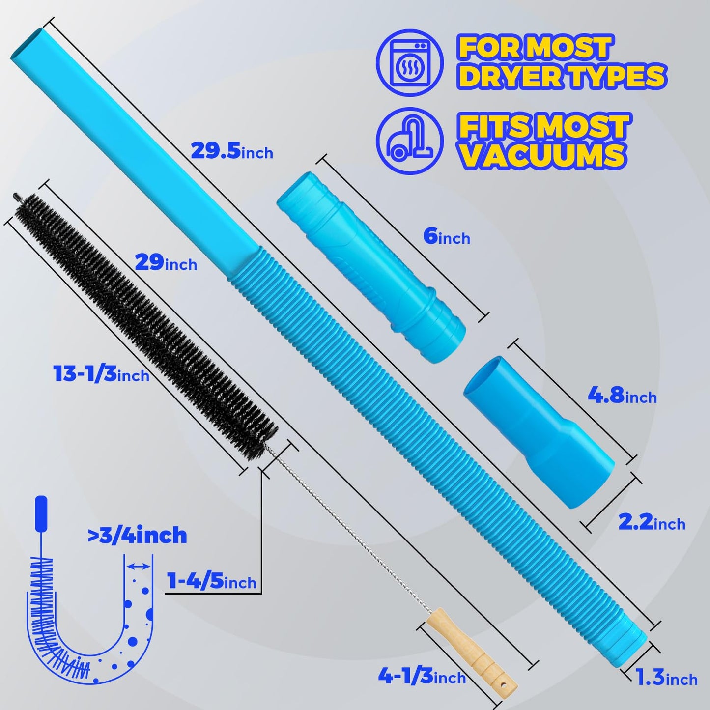 Holikme 2 Pieces Dryer Vent Cleaner Kit, Dryer Lint Vacuum Attachment and Flexible Dryer Lint Brush, Lint Remover, Dryer Vent Vacuum Hose Replacement Parts, Blue