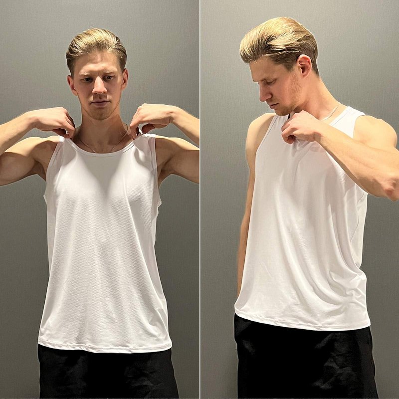 PINSPARK Athletic Tank Tops Men Gym Workout Sleeveless Muscle Shirts Quick Dry Breathable Training Bodybuilding Fitness Tee White