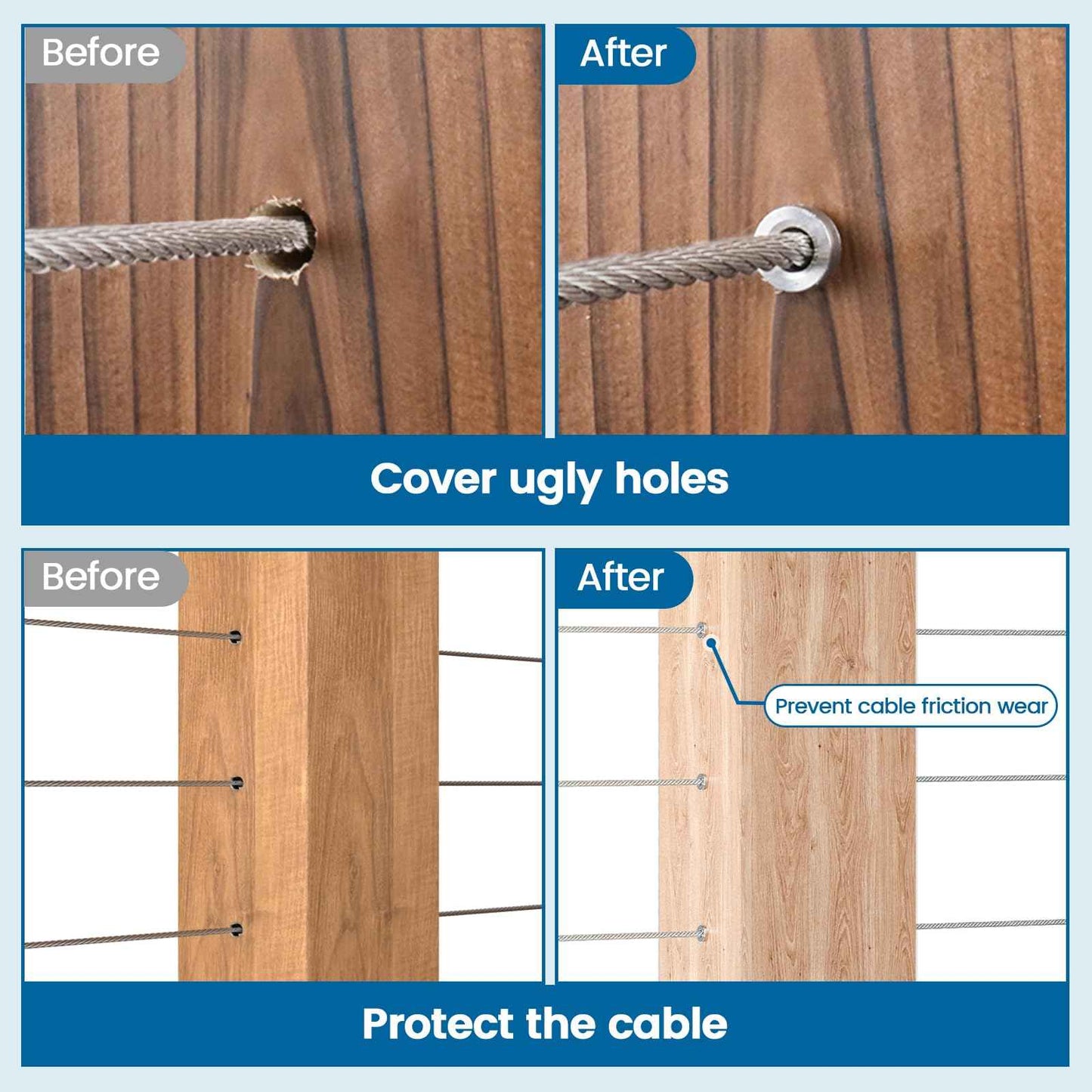 Muzata 50 Pack 1/8" Cable Railing Protector Sleeves T316 Stainless Steel Protective Sleeves Deck Cable Railing Hardware Kit with 2 Spare for Wood Posts CR13