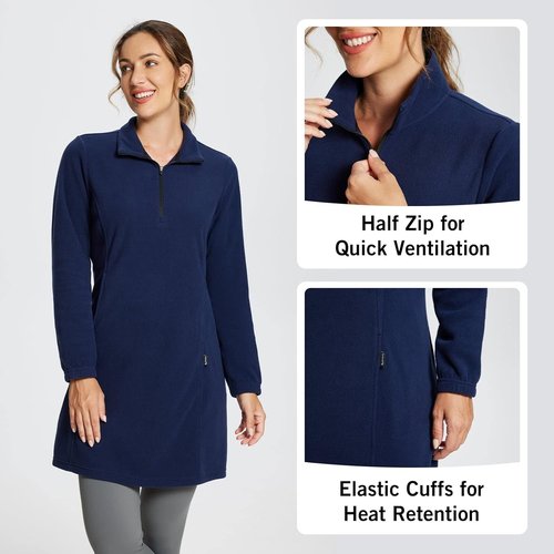 Baleaf Women's Fleece Dress - Warm Polar Quarter Zip Pullover Tunic with Pocket for Winter Travel