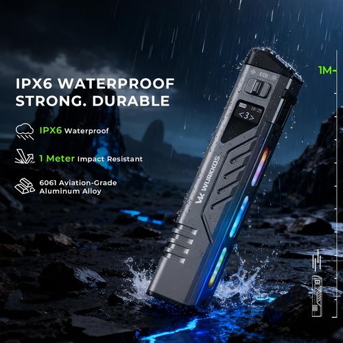 Wurkkos TD11 Tactical Flashlight, 3000 Lumen Slim Flat EDC flashlight, USB-C Rechargeable Flashlights with OLED Display, Dual Tactical Buttons, Spotlight/Floodlight/RGB, IPX6 for Camping & Emergencies
