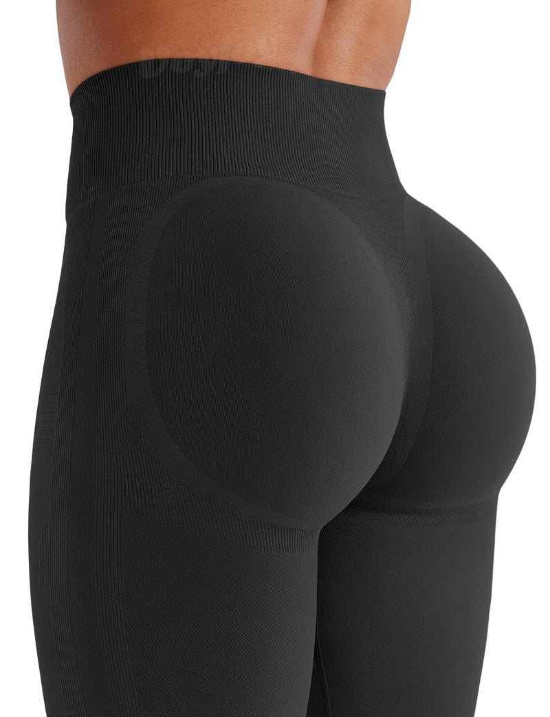 VOYJOY Mini Flared Impact Leggings for Women 30" Seamless Hidden Scrunch Butt Lift Workout Legging Flare Bootcut Yoga Pants Black