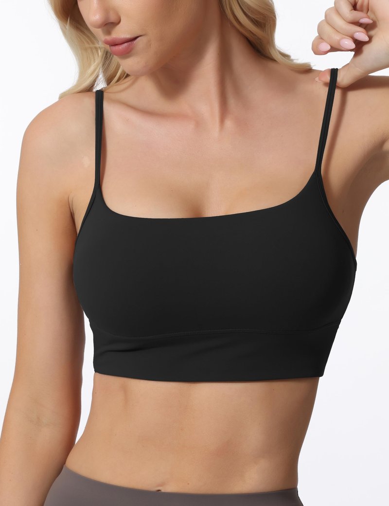 AugIris Sports Bras for Women Spaghetti Strap Padded for Yoga Running Gym Workout, Wireless Scoop Neck Bras Crop Tank Top Black