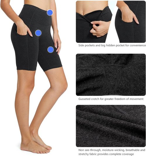 Baleaf Women's High Waist Biker Shorts - Comfortable Spandex Workout Shorts with Pockets | 8" / 5" / 3" Options
