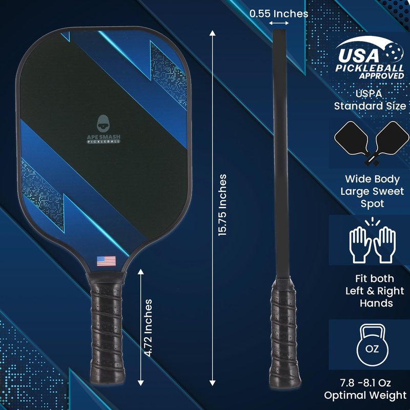 APE SMASH Pickleball Paddles Set of 2 – Non-Slip Grip Fiber Glass Surface Pickle Ball Rackets 2 Pack – Lightweight 4 Pickleball Set, 2 Sweat Bands with Carry Bag Pickleball Paddle Set for Men & Women