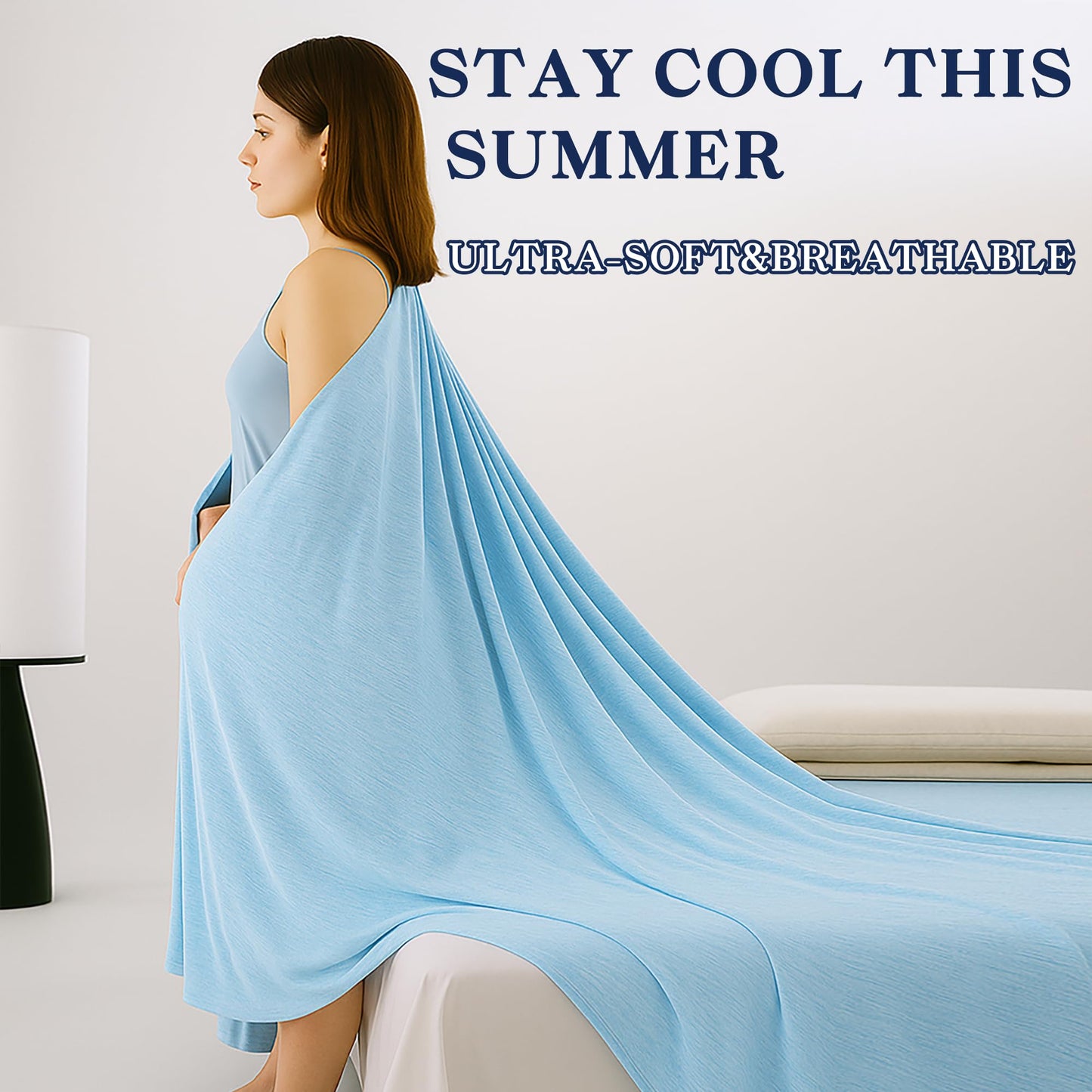 DOWNCOOL Cooling Blanket Throw Size, Blue Summer Blanket for Hot Sleeper and Night Sweats, Lightweight Soft Q-Max>0.4 Arc-Chill Cool Blanket