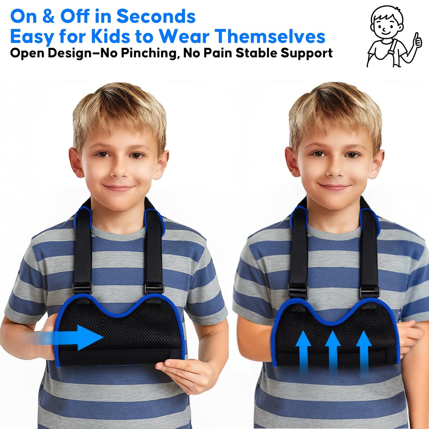 FELICITDR Child Arm Sling: Dual Steel Plate Support for Enhanced Stability & Safety, Breathable Mesh & Soft Sponge Lining, Skin-Friendly, Ergonomic Design for Kids, Prevents Circulation Issues