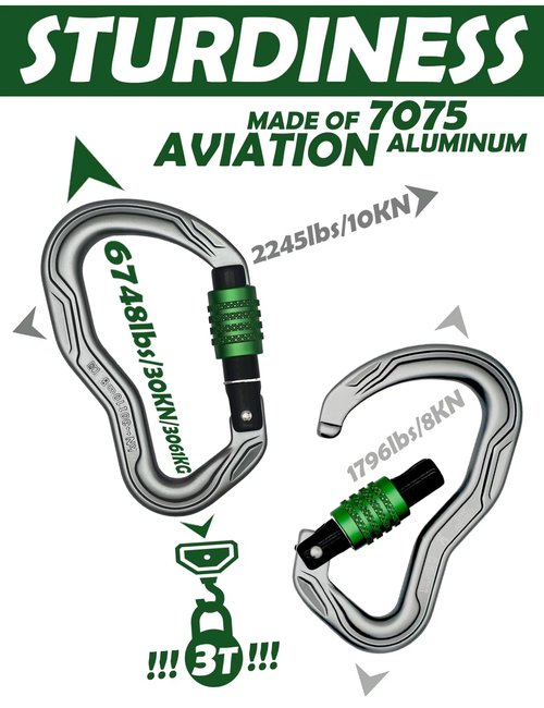 CE Certified 30KN Screwgate Locking Climbing Carabiner Clip Lock Heavy Duty Carabiner for Rock Climbing Hammocks Rappelling Rescue and Hunting D-Shaped