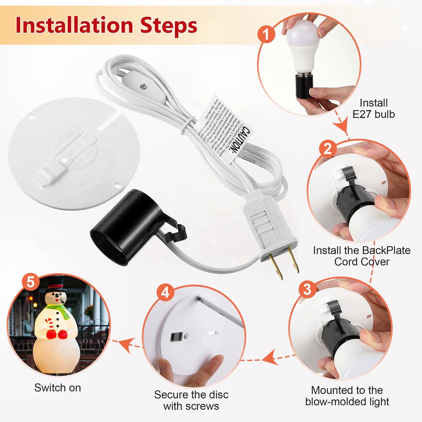 Meonum 18 Set Blow Mold Light Kit Replacement, E27 E26 Single Light Cord Kit with Switch Fuse Plug, for Indoor Outdoor Halloween Christmas Village House Craft Decorations and Salt Lamp