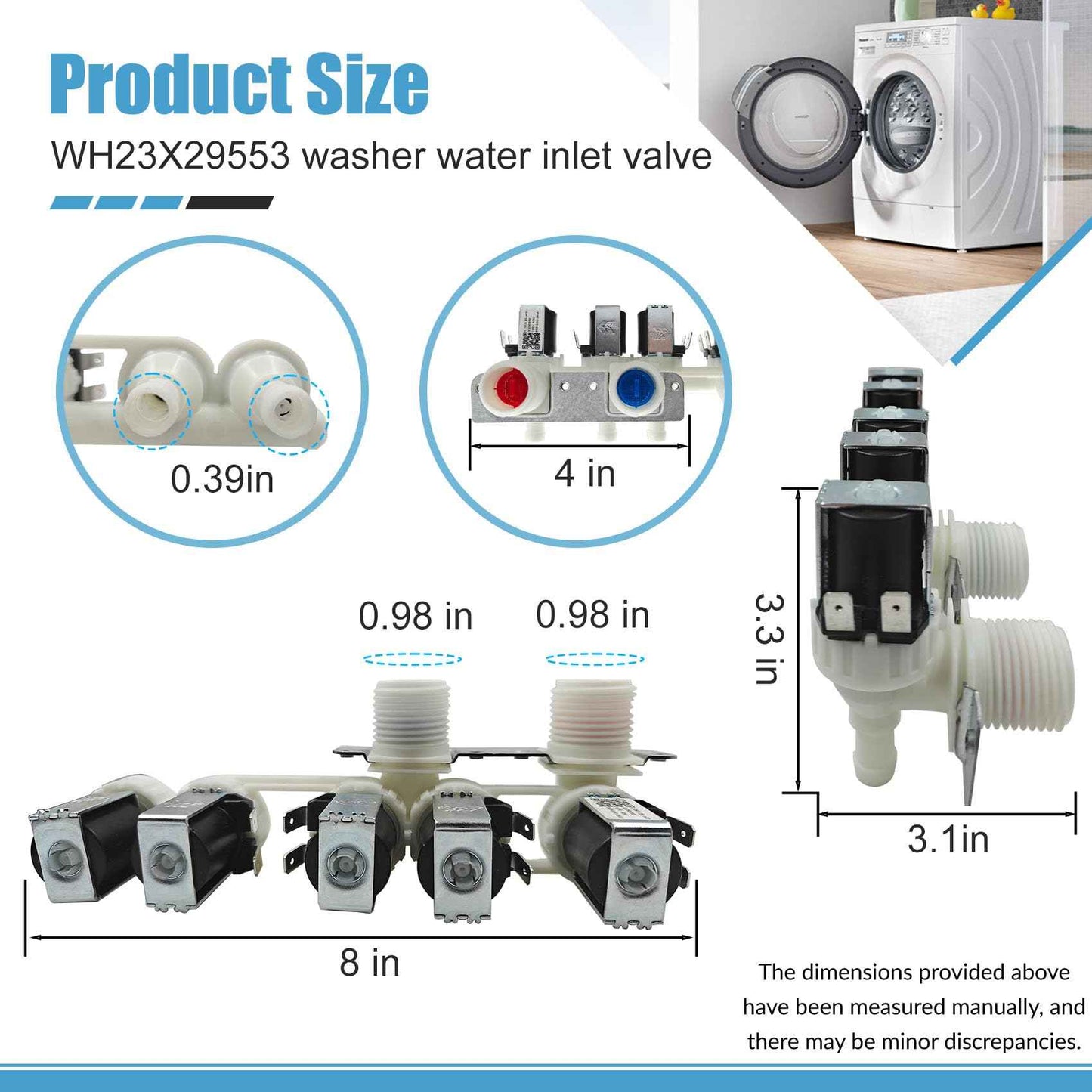 WH23X29553 Washer Water Inlet Valve for GE Washiung Machine, Washer Replacement Parts AP6983554 PS12743643 EAP12743643 0024000126ga 33090202, for GE GFW850SPN0RS GFW650SPN0SN PFW950SPT0DS valve